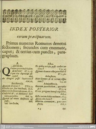 Index Posterior rerum praecipuarum