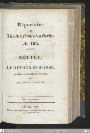 Kettly, ou le retour en Suisse : comédie-vaudeville en un acte