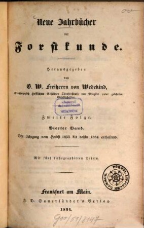 Neue Jahrbücher der Forstkunde. 4, 4. 1854