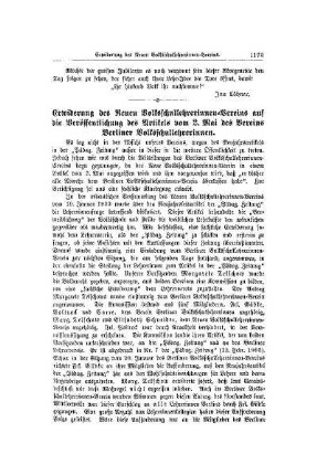 Erwiderung des Neuen Volksschullehrerinnen-Vereins auf die Veröffentlichung des Artikels vom 2. Mai des Vereins Berliner Volksschullehrerinnen