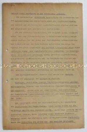 Maschinenschriftlicher Entwurf einer Resolution des KPD zu politischen Lage