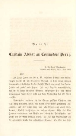 Bericht des Capitain Abbot an Commodore Perry