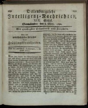 XIX. Stück. Sonnabends: den 8. May, 1790.