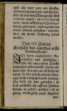 Das III. Capitel. Enthält des Hundes erste Wanderschafft.