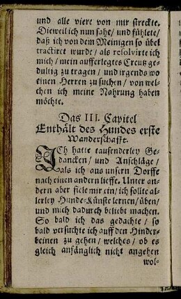 Das III. Capitel. Enthält des Hundes erste Wanderschafft.