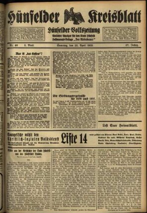 Dritte Ausgabe vom Samstag, den 23. April 1932.
