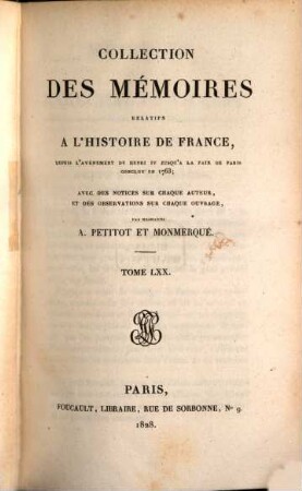 Collection des mémoires relatifs à l'histoire de France. 70, Mémoires du Maréchal de Villars, Tome III