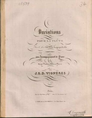 Variations : pour la flûte sur l'air Voi-tu la neige qui brille ; comp. avec accompagnement de piano ou 2 violons, alto et basse