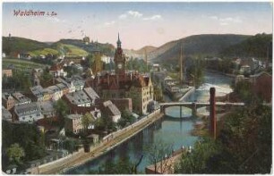 Waldheim. Ortsansicht, kolorierte Ansichtskarte