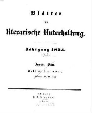 Blätter für literarische Unterhaltung. 1855