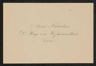 Hirsch Familiendokumente 18: Material zu Hugo August Peter von Hofmannsthal sen. und Anna von Hofmannsthal