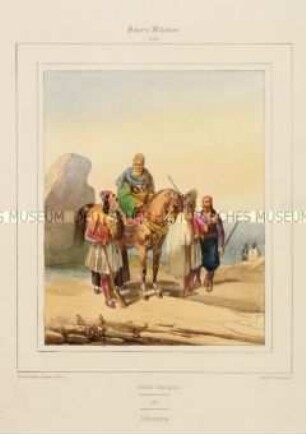 Uniformdarstellung, Offiziere und Gemeine der Infanterie, Griechenland, 1832/1848. Tafel Nr. 10 aus: Galerie militaire. Collection des Costumes Militaires de toutes les Nations. Paris 1840 - 1855.