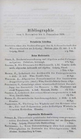 Bibliographie vom 1. November bis 1. December 1859.