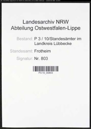 Sterberegister Standesamt Frotheim