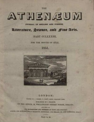 THE ATHENAEUM JOURNAL OF ENGLISH AND FOREIGN Literature, Science, and fine Arts. PART CCLXXXIII. - PART CCLXXXVIII.