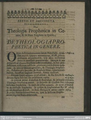Brevis Et Succincta Prodidaskalia, De Theologia Prophetica In Genere, & de Esaia Propheta in Specie