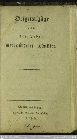 Originalzüge aus dem Leben merkwürdiger Künstler