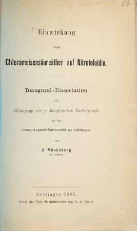 Einwirkung von Chlorameisensäureäther auf Nitrotoluidin : Inaugural-Dissertation ...