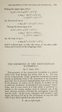 The geometry of the rectangular hyperbola.