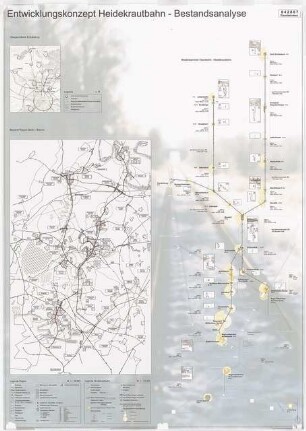 Entwicklungskonzept für die Niederbarnimer Eisenbahn, die historische Heidekrautbahn, Berlin-Pankow Schinkelwettbewerb 1999: Lagepläne 1:50000, 1:38000, Schema