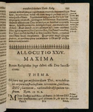 193-199, Allocutio XXIV. Maxima. Bonus Religiosus juge debet esse Deo Sacrificium