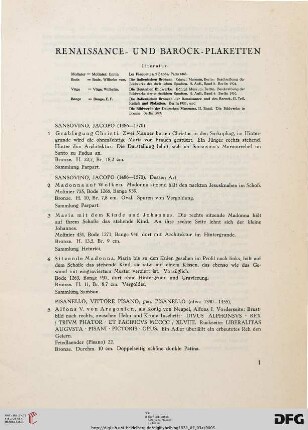 Renaissance- und Barock- Plaketten (Nr. 1-92)