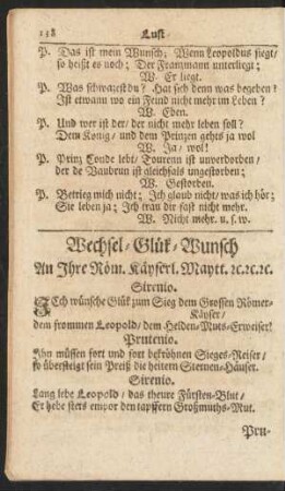 Wechsel-Glück-Wunsch An Ihre Röm. kayserl. Maytt. etc. etc. etc.