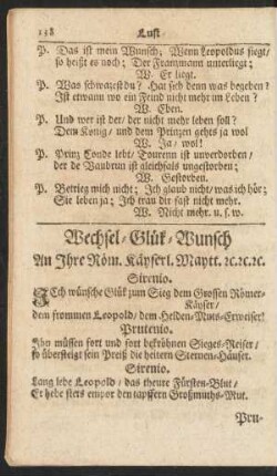 Wechsel-Glück-Wunsch An Ihre Röm. kayserl. Maytt. etc. etc. etc.