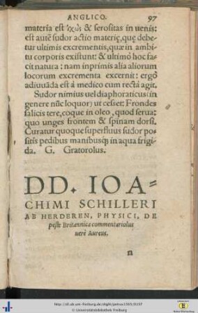 Joachim Schiller: De peste Britanica commentariolus aureus.