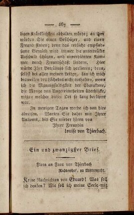 Ein und zwanzigster Brief. Flora an Frau Thierbach