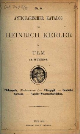 Antiquarischer Katalog von Heinrich Kerler. 8