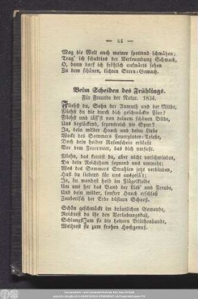 Beim Scheiden des Frühlings. Für Freunde der Natur. 1834.