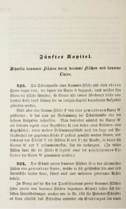 Fünftes Kapitel. Schnitte krummer Flächen durch krumme Flächen und krumme Linien.
