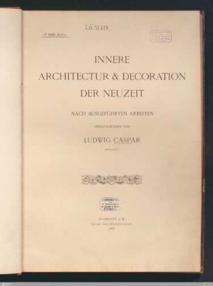 Innere Architectur & Decoration der Neuzeit