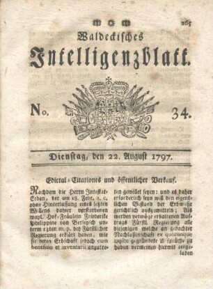 No. 34, Dienstag, den 22. August 1797