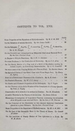 Contents to vol. XVII.