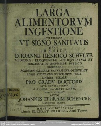 Dissertatio Inauguralis Medica De Larga Alimentorum Ingestione Cum Eupepsia Ut Signo Sanitatis