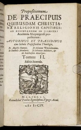 2: Propositionum De Praecipuis Quibusdam Christianae Religionis Capitibus. 2