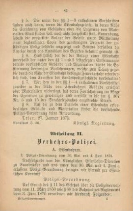 Abtheilung II. Verkehrs-Polizei.