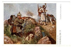 Völkerkrieg 1914/15 Nr. 120: Überraschte Zuavenpatrouille (Mayer)
