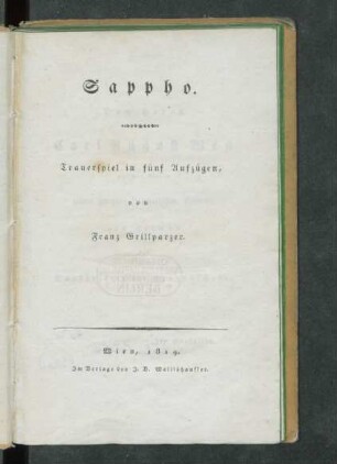 Sappho : Trauerspiel in fünf Aufzügen