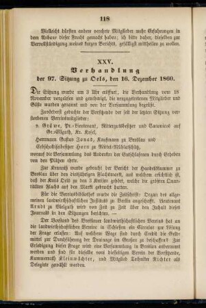 XXV. Verhandlung der 97. Sitzung zu Oels, den 16. Dezember 1860.