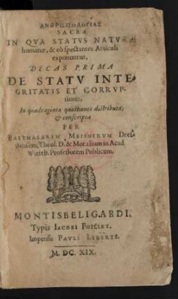 1: De Statu Integratis Et Corruptionis : In quadraginta quaestiones distributa ...