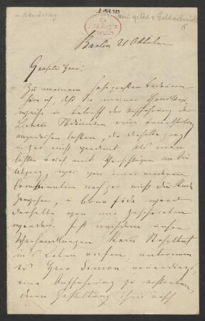 Brief an Oskar Eichberg : 21.10. o. J.