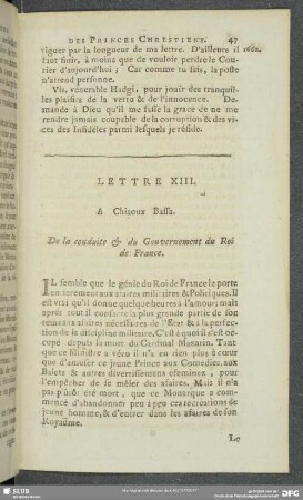 Lettre XIII. A Chiaoux Bassa