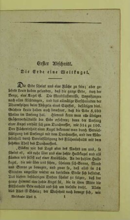 Erster Abschnitt. Die Erde eine Weltkugel