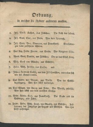 Ordnung in welcher die Redner auftreten werden