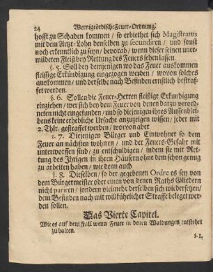 Das Vierte Capitel. Wie es auf dem Fall wenn Feuer in denen Waldungen entstehet zu halten