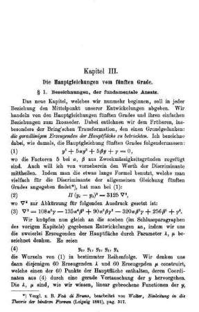 Kapitel III.: Die Hauptgleichungen vom fünften Grade.