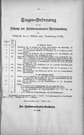 Tages-Ordnung, 12. Oktober 1898